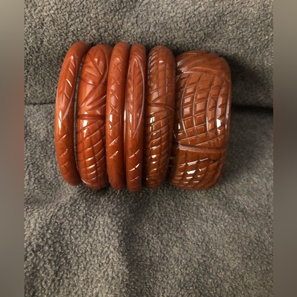 Splendette Fakelite Brown Heavy Carve 6 piece set - Picture 1 of 2
